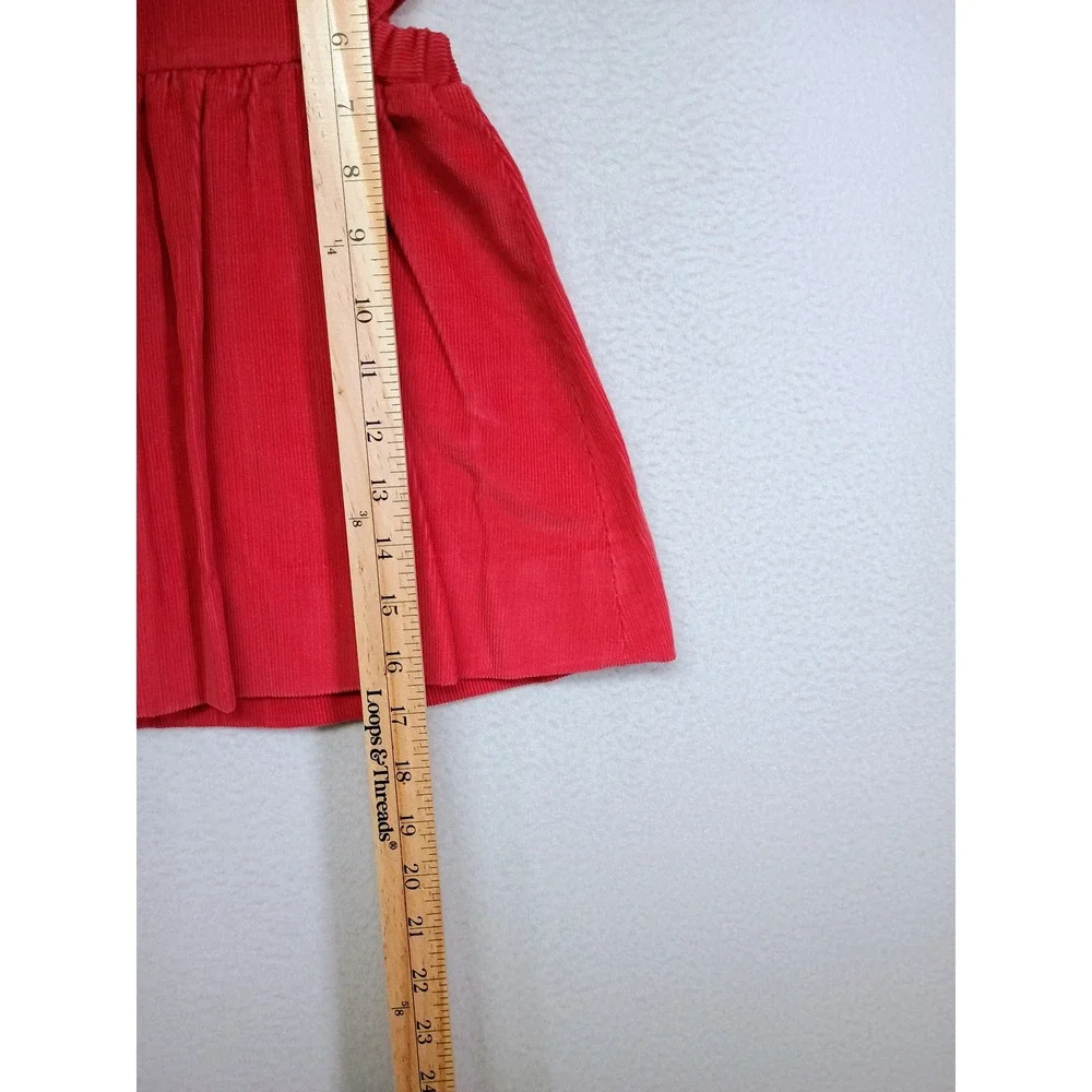 Cottagecore Fischel by Johnston Toddler 3T Red Corduroy Ruffle‎ Pinafore Dress